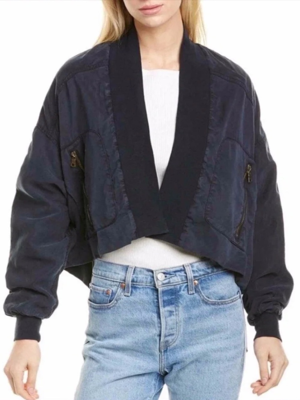 Anthropologie Young Fabulous & Broke - Black Fara Cropped Bomber Jacket - Size S